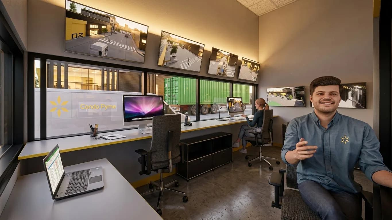 Render de la cabina de seguridad y el monitoreo por cámaras de ROS001